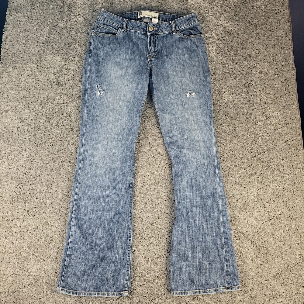 Gap Jeans Womens 10L Long Blue Curvy Low Rise Bootcut Distressed Cowgirl Stretch